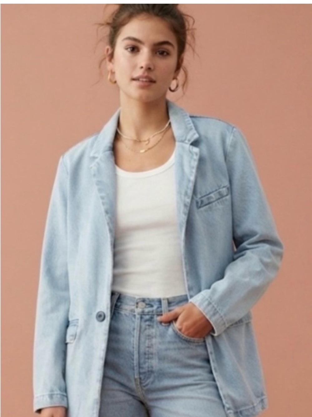 American Eagle Outfitters Light Blue Denim Blazer